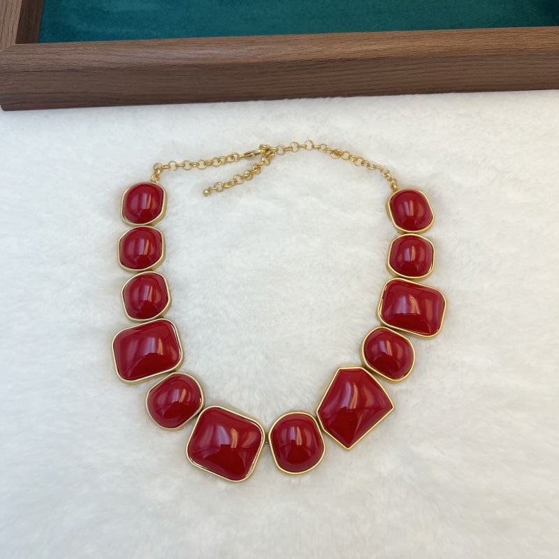 Vintage Red Inlaid Necklace and Earrings Set