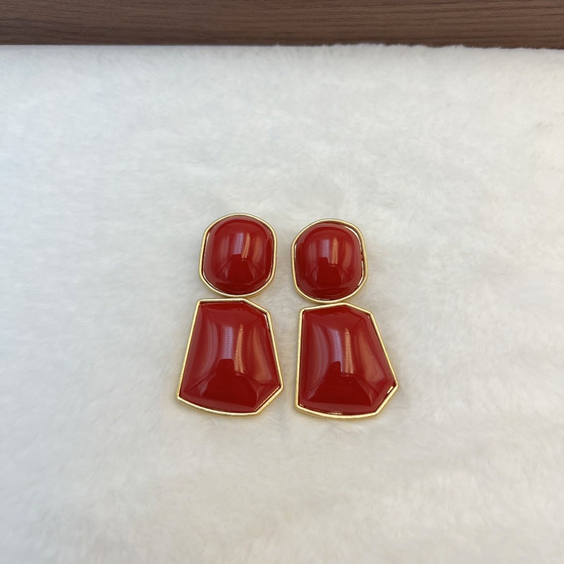 Vintage Red Inlaid Necklace and Earrings Set