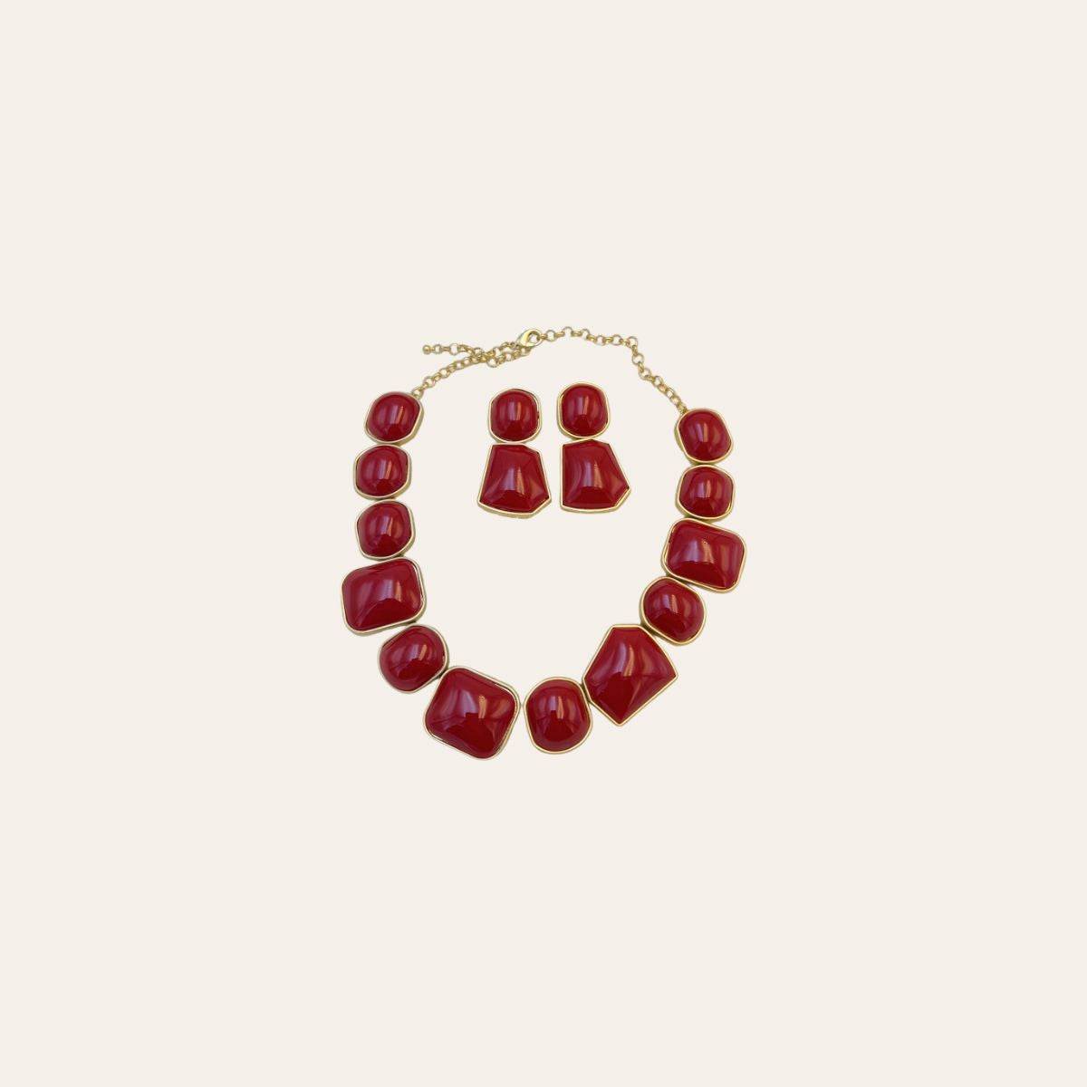 Vintage Red Inlaid Necklace and Earrings Set